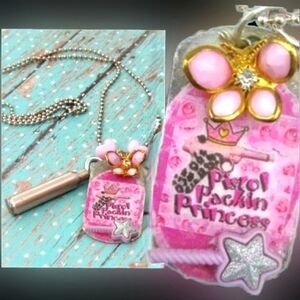 Metallic pink 13 bullet tiara Pistol packing princess graphic ammo necklace NWT